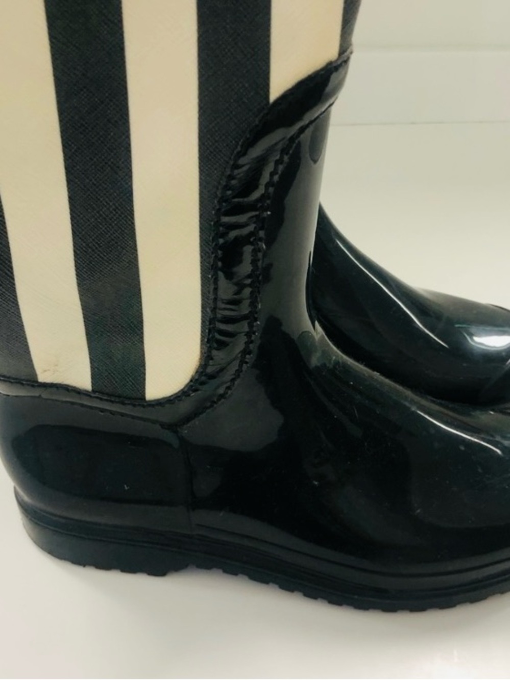 Dolce & Gabbana Wellington Knee High Black & Off White Striped Boots. Authentic - Picture 13 of 17